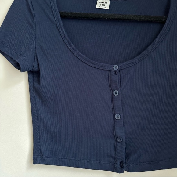 Aritzia Sunday Best navy blue little button up crop top 🐚 - Picture 6 of 6